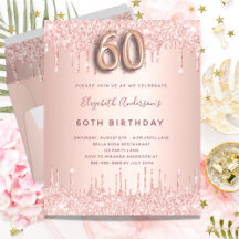 Budget 60. Geburtstag Rose Gold Glitzer Rosa Tropf
