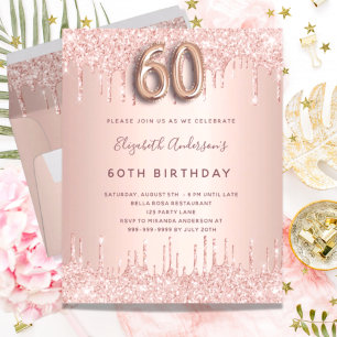 Budget 60. Geburtstag Rose Gold Glitzer Rosa Tropf