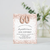 Budget 60. Geburtstag Rose Goldweiße Einladung (Stehend Vorderseite)