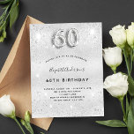 Budget 60. Geburtstag Silber Glitzer Einladung<br><div class="desc">Eine moderne,  stilvolle und glamouröse Einladung zu einer 60. Geburtstagsfeier. Ein silbernes Imitat mit Glitzer-Staub. Personalisieren Sie Ihren Namen und Ihre Party-Daten und fügen Sie diese hinzu. Nummer 60 wird mit einem Schriftart im Ballonstil geschrieben,  Skript.</div>