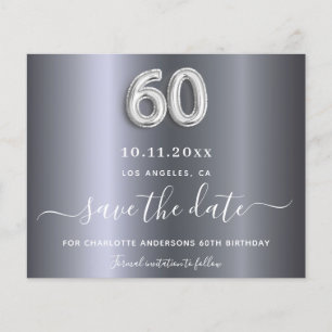 Budget 60. Geburtstag Silbermetall Save the Date