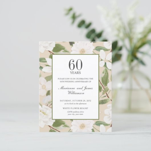 Budget 60 Jahre Jubiläum Weiße Blume Elfenbein (Stehend Vorderseite)