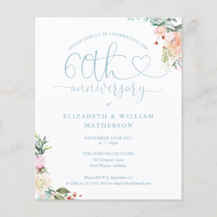 Budget 60th Anniversary Heart Floral Einladung