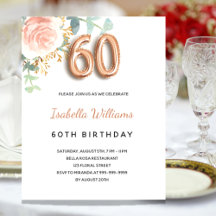 Budget 60th birthday floral rose gold eucalyptus