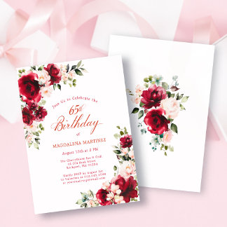 BUDGET 65. Geburtstag Einladung Rot Rosa Rose