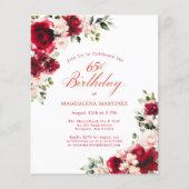 BUDGET 65th Birthday Red Pink Rose Invitation (Vorderseite)