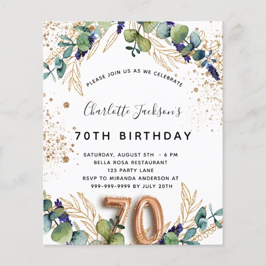 Budget 70. Geburtstag Eukalyptus Grünpflanzen Glit (Vorderseite)