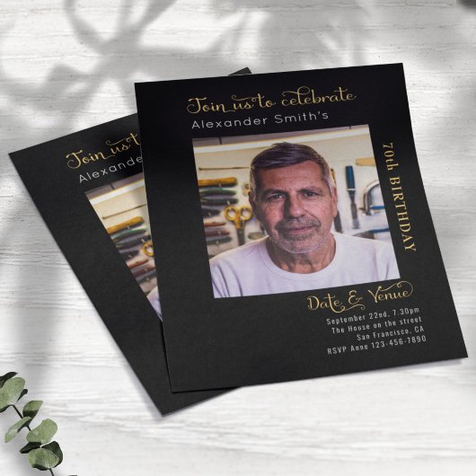 Budget 70. Geburtstag Schwarze Einladung Flyer