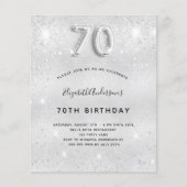 Budget 70. Geburtstag Silber Glitzer Einladung (Vorderseite)