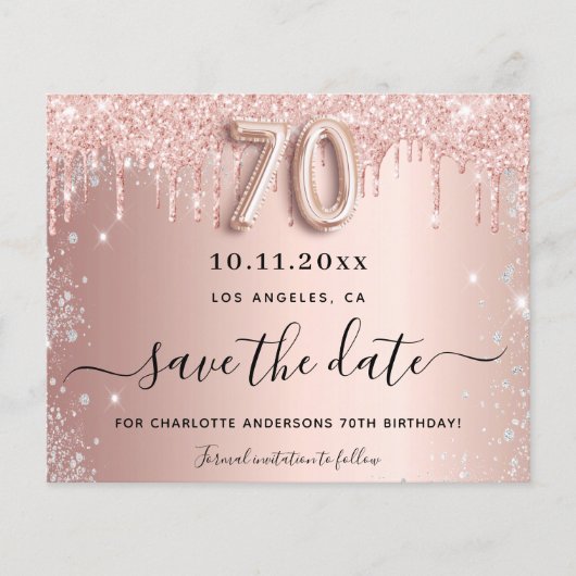 Budget 70. Rose Save the Date Karte (Vorderseite)