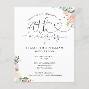 Budget 70th Anniversary Heart Floral Einladung