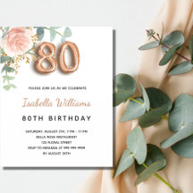 Budget 80. Geburtstag Blumen Rosé Gold Eukalyptus