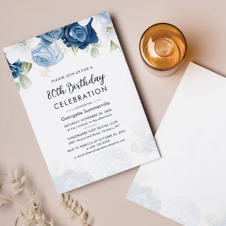 Budget 80 Geburtstag Dusty Blue Floral Party Einla