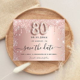 Budget 80. Geburtstag Rose Glitzer Save the Date