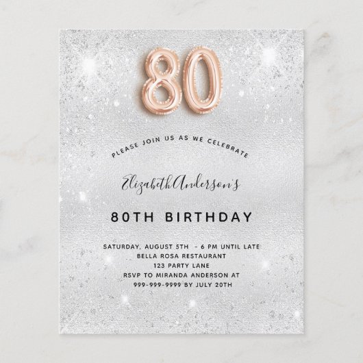 Budget 80. Geburtstag Silbergoldene Rose Einladung (Vorderseite)