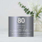 Budget 80. Geburtstag Silbermetall Save the Date (Stehend Vorderseite)
