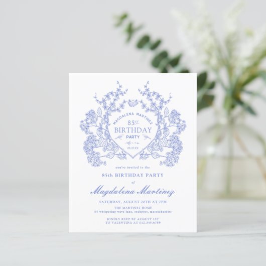 BUDGET 85. Geburtstag Blaues Wappen (Stehend Vorderseite)