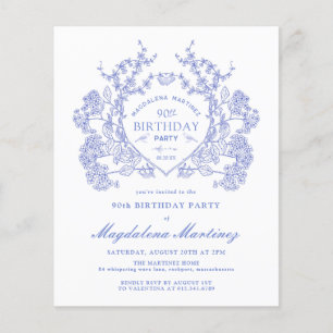 BUDGET 90. Geburtstag Blue Floral Wappen