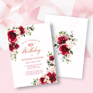BUDGET 90. Geburtstag Rot Rosa Rosen Einladung