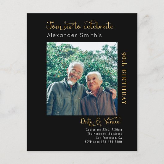 Budget 90. Geburtstag Schwarze Einladung Flyer (Vorne)