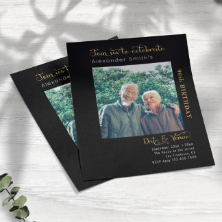 Budget 90. Geburtstag Schwarze Einladung Flyer