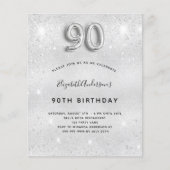 Budget 90. Geburtstag Silber Glitzer Einladung (Vorderseite)