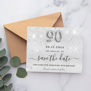 Budget 90. Geburtstag Silber Glitzer Save the Date
