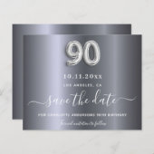 Budget 90. Geburtstag Silbermetall Save the Date (Vorne/Hinten)