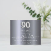 Budget 90. Geburtstag Silbermetall Save the Date (Stehend Vorderseite)