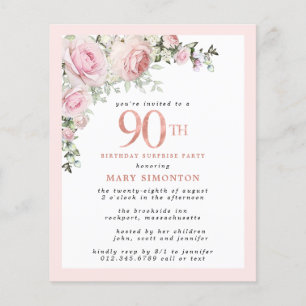 Budget 90. Geburtstag Überraschung Party Pink Flor