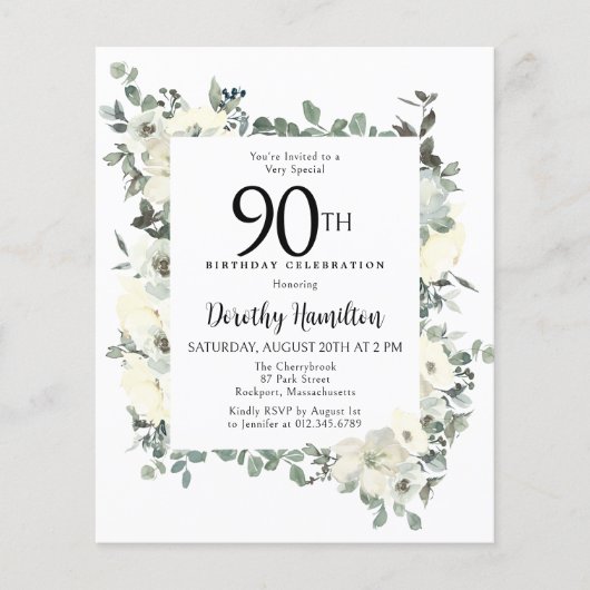 Budget 90. Geburtstag Weißer Blumenladen (Vorderseite)