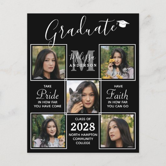 Budget Abschluss Elegante 5 Fotocollage Einladung (Vorderseite)