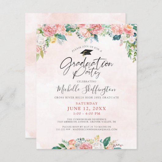 Budget Abschluss Elegante Blumenschrift Einladung (Vorne/Hinten)