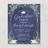 Budget Abschluss Navy Blue Botanical Einladung (Vorderseite)