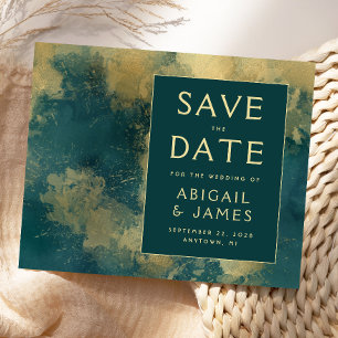 Budget Abstract Aquarell Teal Gold Save the Date