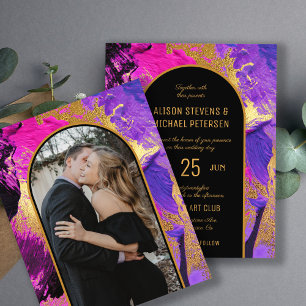Budget Abstract Pink Gold Foto Hochzeitseinladung