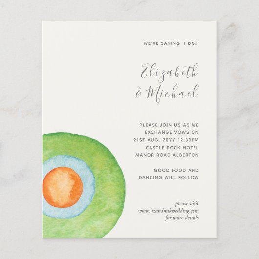 Budget Abstrakt Green Coral Aqua Wedding Einladung (Vorderseite)