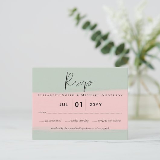 BUDGET Abstrakt Sage Blush Pink Script Hochzeitszi Postkarte (Stehend Vorderseite)