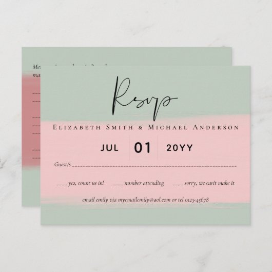 BUDGET Abstrakt Sage Blush Pink Script Hochzeitszi Postkarte (Vorne/Hinten)