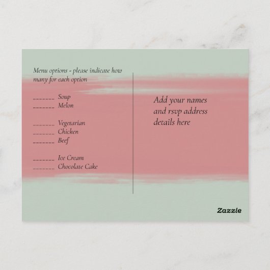 BUDGET Abstrakt Sage Blush Pink Script Hochzeitszi Postkarte (Rückseite)