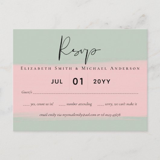 BUDGET Abstrakt Sage Blush Pink Script Hochzeitszi Postkarte (Vorderseite)