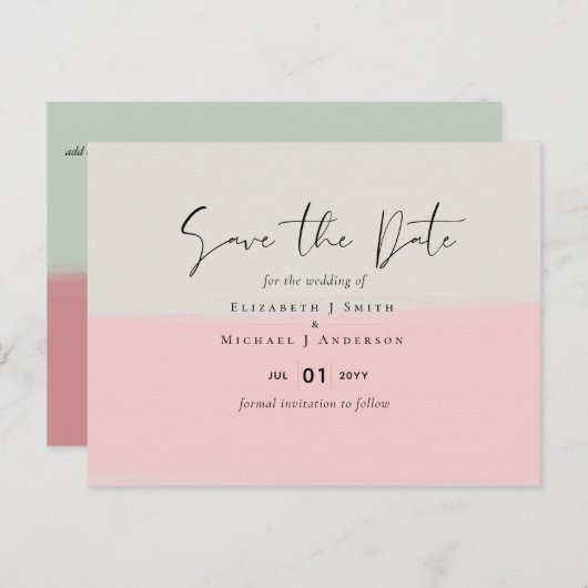 BUDGET Abstrakt Sage Blush Pink Script Hochzeitszi Postkarte (Vorne/Hinten)