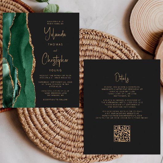 Budget Achatgrün Gold Dunkle QR-Code-Hochzeit