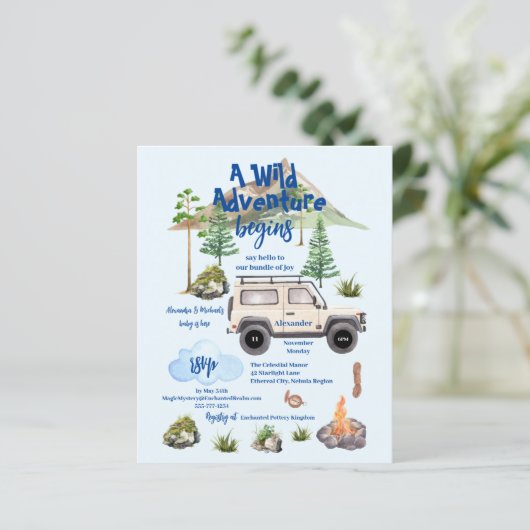 Budget Adventure Baby Dusche WasserfarbCamper (Stehend Vorderseite)