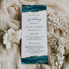 Budget Agate Aquamarin Blue Gold Hochzeitsprogramm Werbekarte