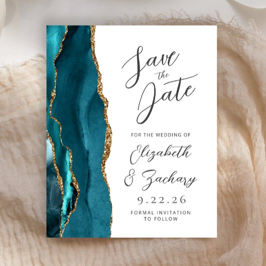 Budget Agate Aquamarin Blue Gold Script Save the D
