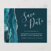 Budget Agate Aquamarin Blue Silver Save the Date (Vorderseite)