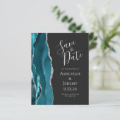 Budget Agate Aquamarin Silver Dark Save the Date (Stehend Vorderseite)