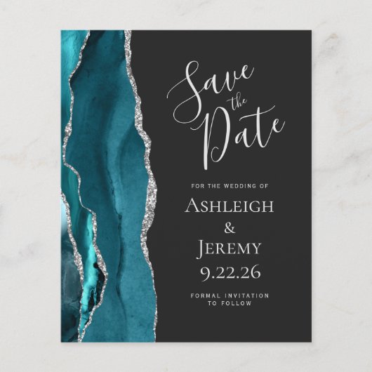 Budget Agate Aquamarin Silver Dark Save the Date (Vorderseite)