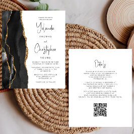 Budget Agate Black Gold QR Code Einladung Hochzeit
